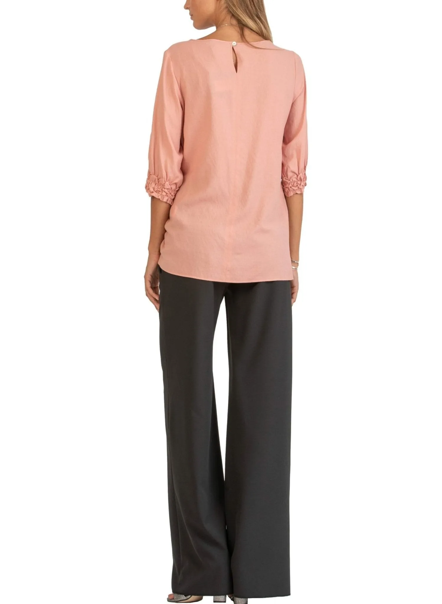 3/4 Sleeve Maternity Blouse with Ruffles - Pink