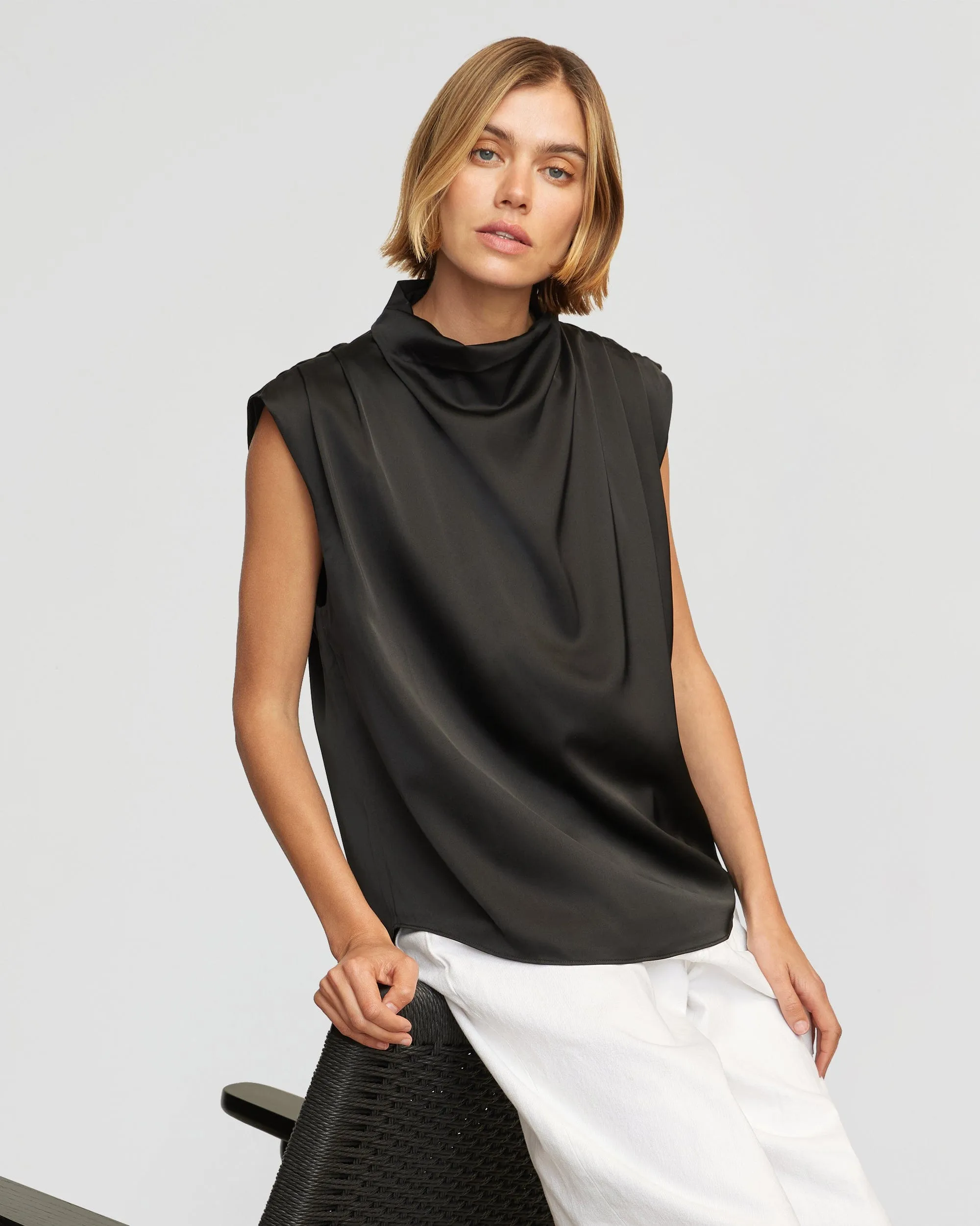 Allegra Gathered-Neck Sleeveless Blouse