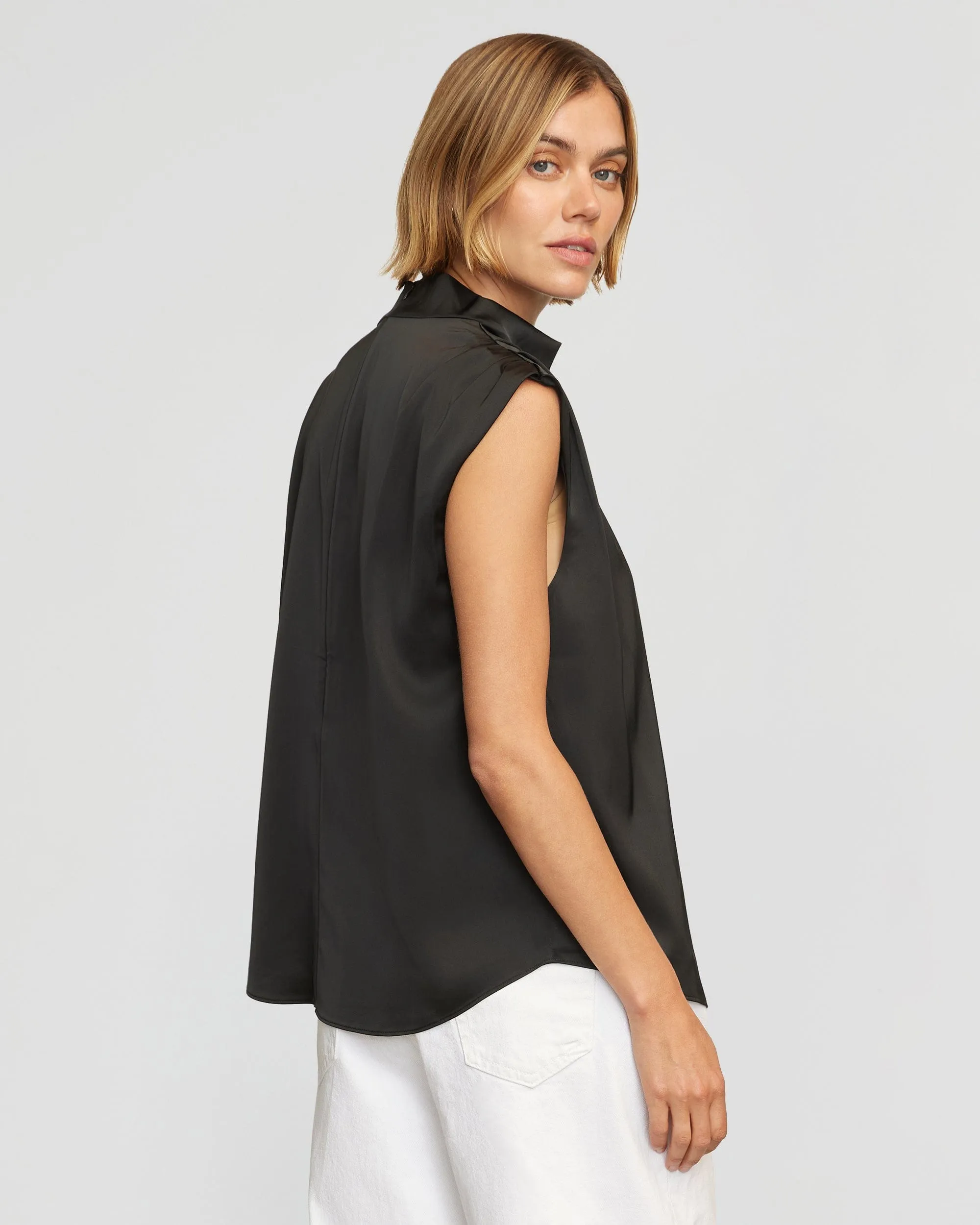 Allegra Gathered-Neck Sleeveless Blouse