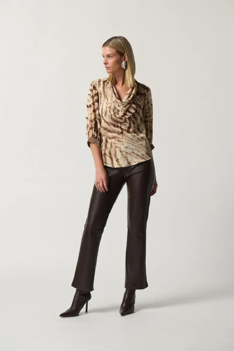 Animal Print Cowl Neck Blouse in Beige/Multi 233156 by Joseph Ribkoff