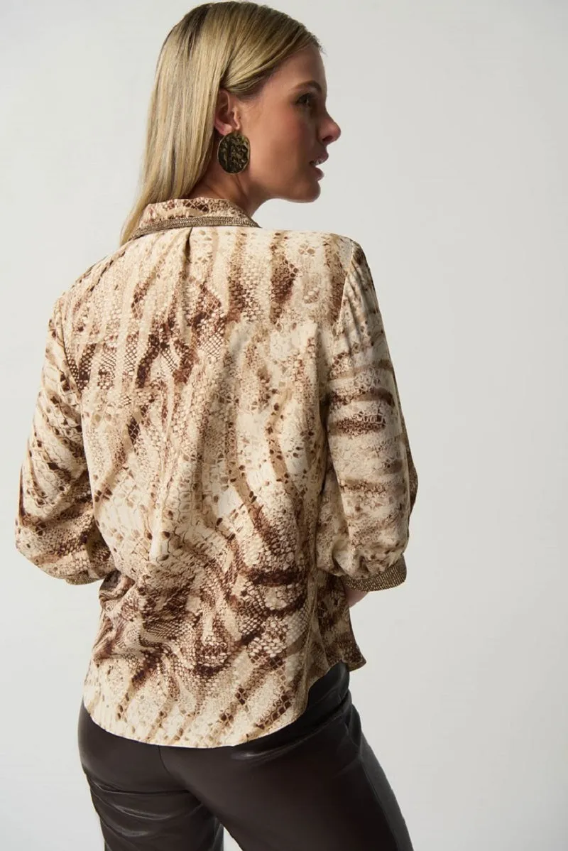 Animal Print Cowl Neck Blouse in Beige/Multi 233156 by Joseph Ribkoff