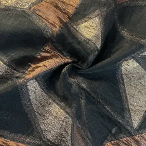 Black & Brown Geometrical Print Organza Tissue Fabric 19772