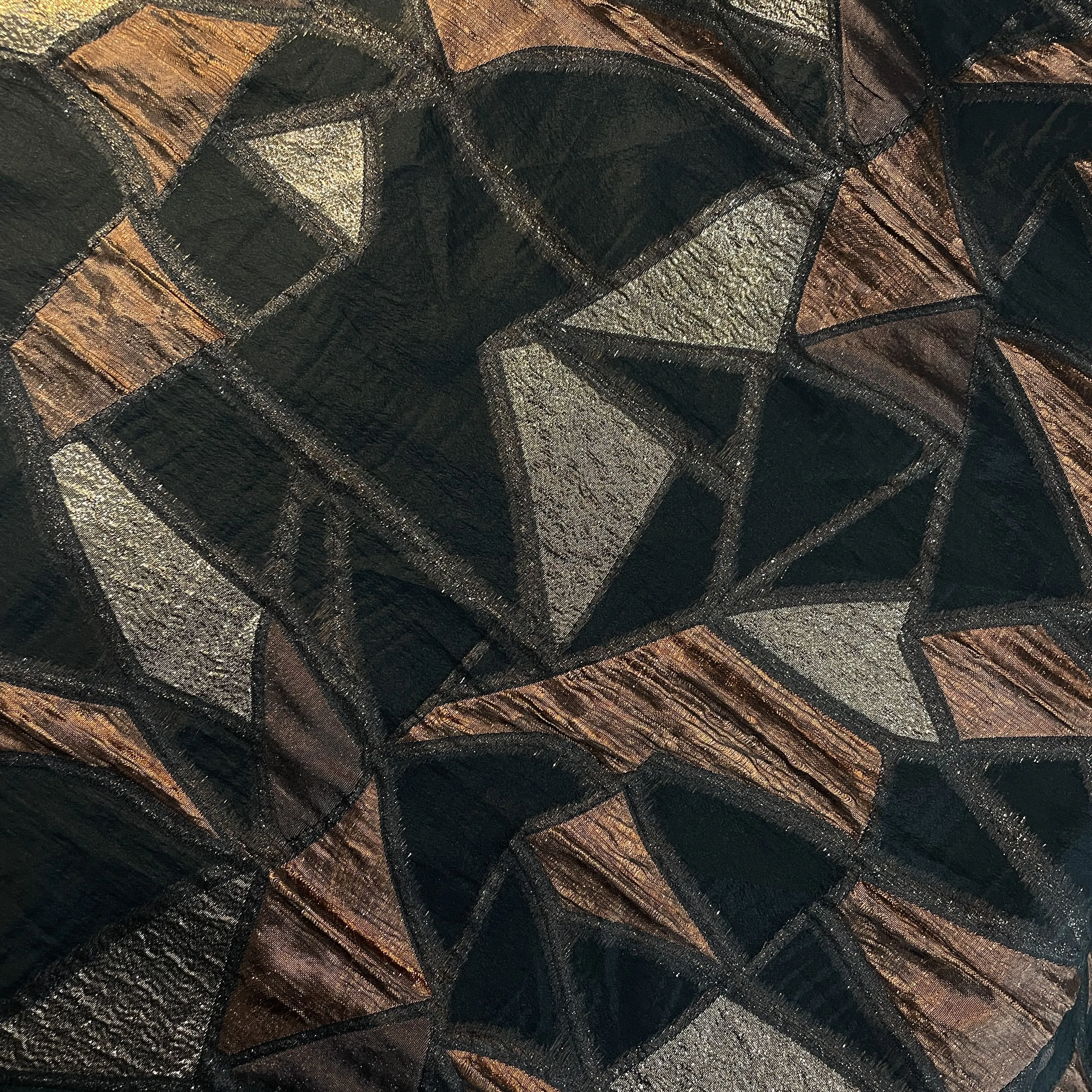 Black & Brown Geometrical Print Organza Tissue Fabric 19772