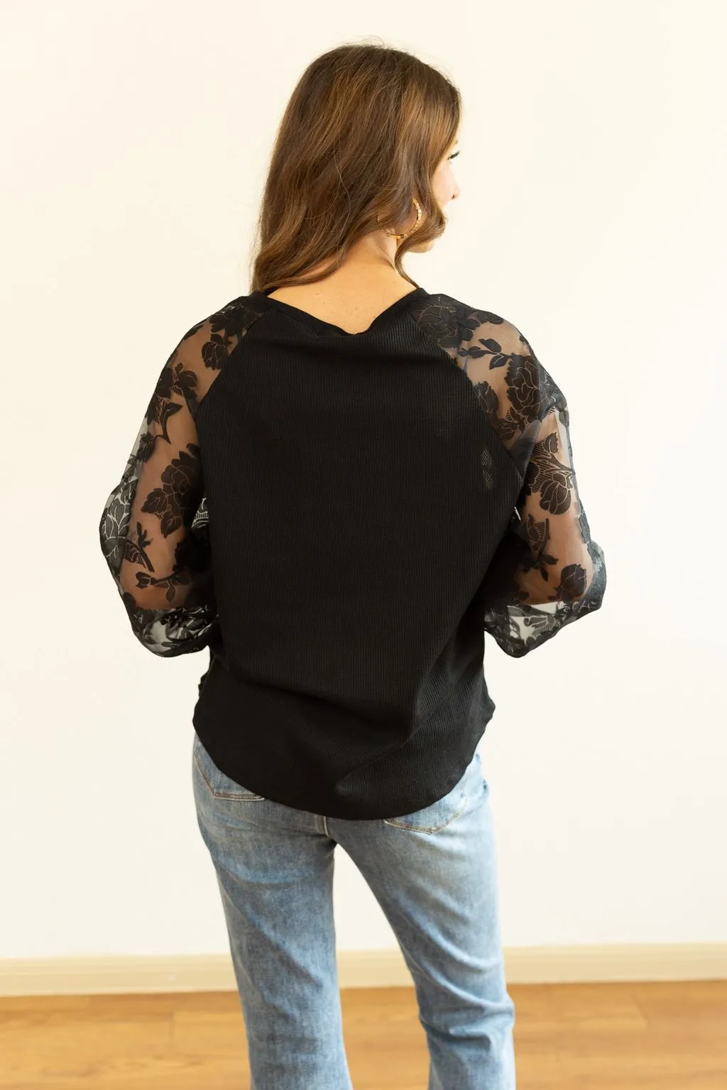 Black Top with Organza Sleeves