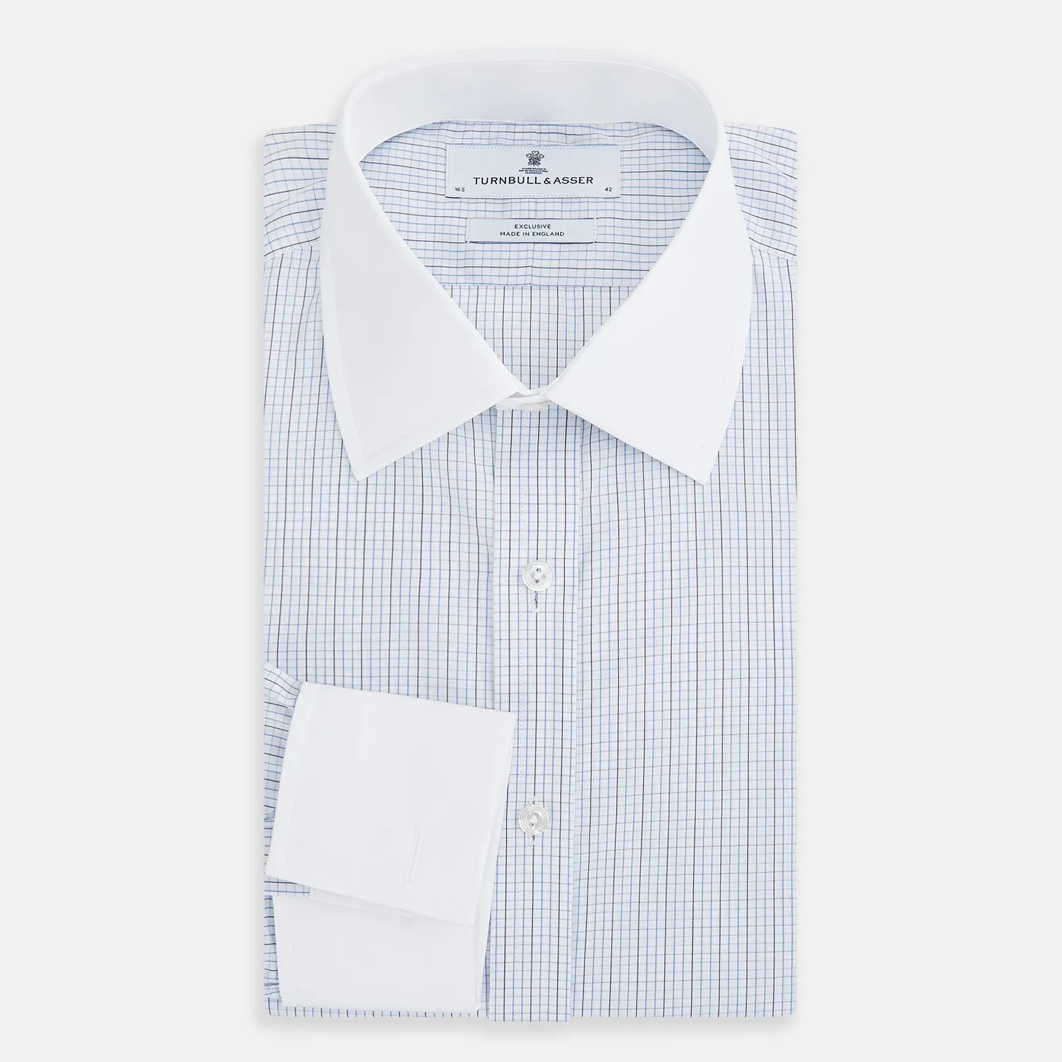 Blue Grid Check Mayfair Shirt with Contrast T&A Collar and Cuffs