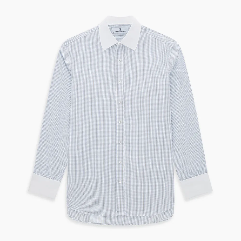 Blue Grid Check Mayfair Shirt with Contrast T&A Collar and Cuffs