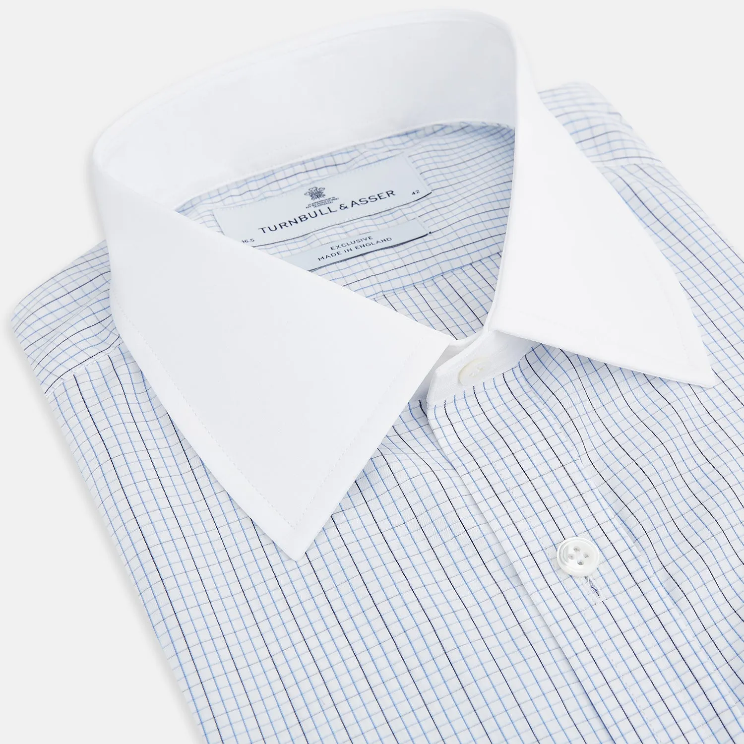 Blue Grid Check Mayfair Shirt with Contrast T&A Collar and Cuffs