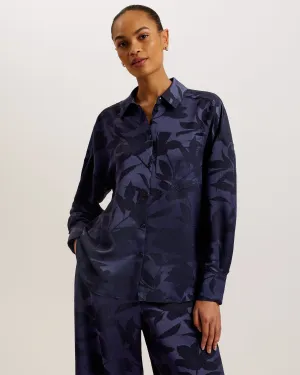 Bormida Floral Print Oversized Shirt Navy