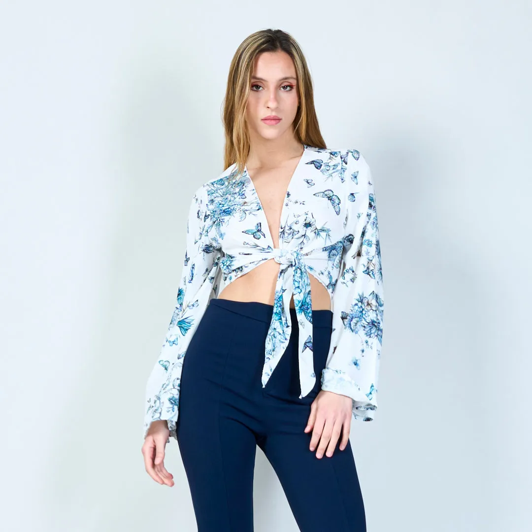 Botanical tie front blouse wholesale