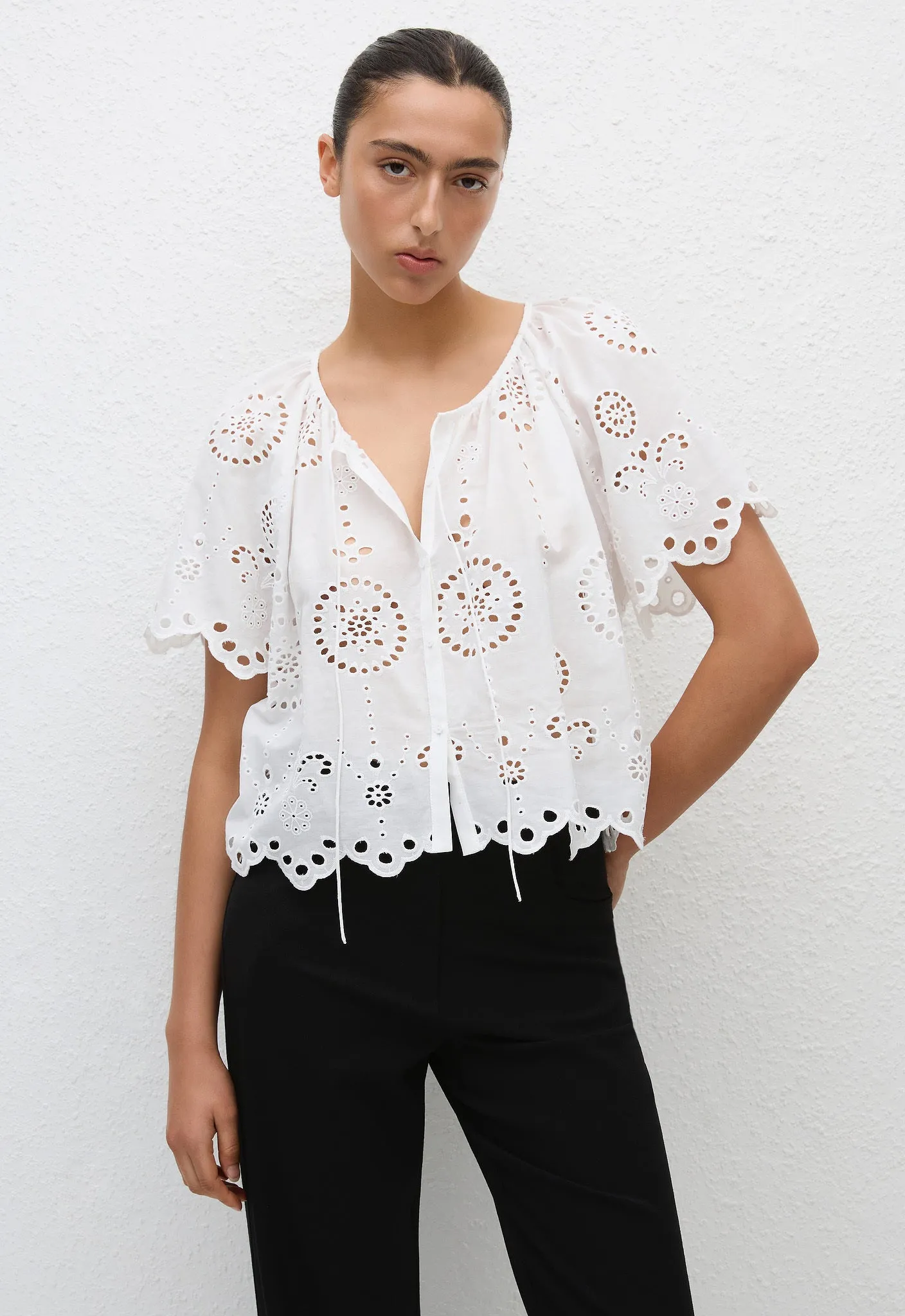 Broderie Blouse - White