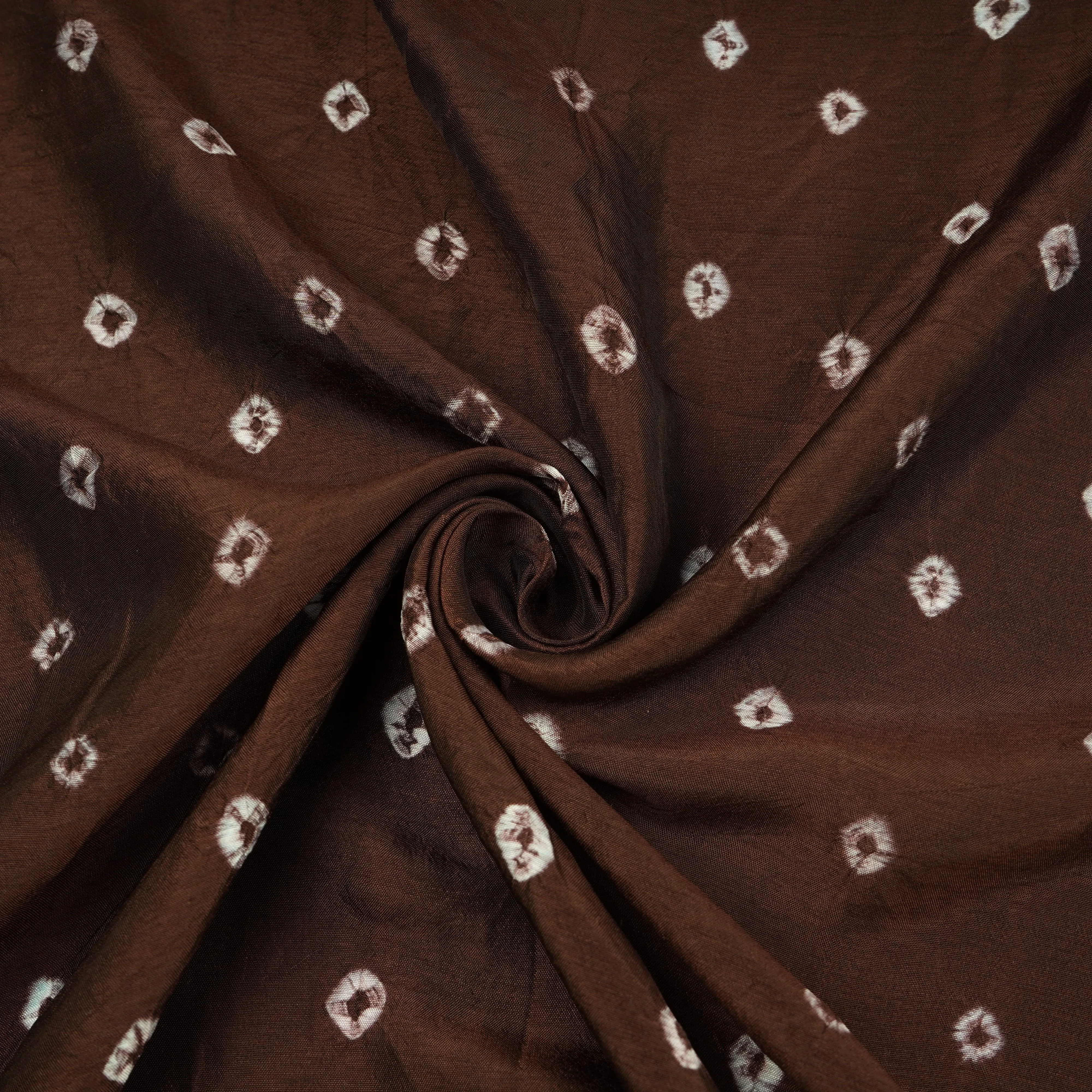 Brown Bandhani Print Russian Silk Fabric 20940