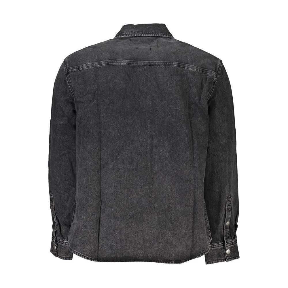 Calvin Klein Elegant Black Denim Shirt with Sophisticated Details