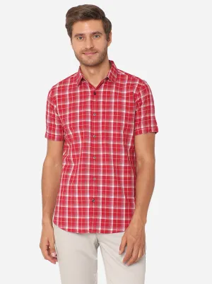 Cardinal Red Checked Slim Fit Semi Casual Shirt | JadeBlue