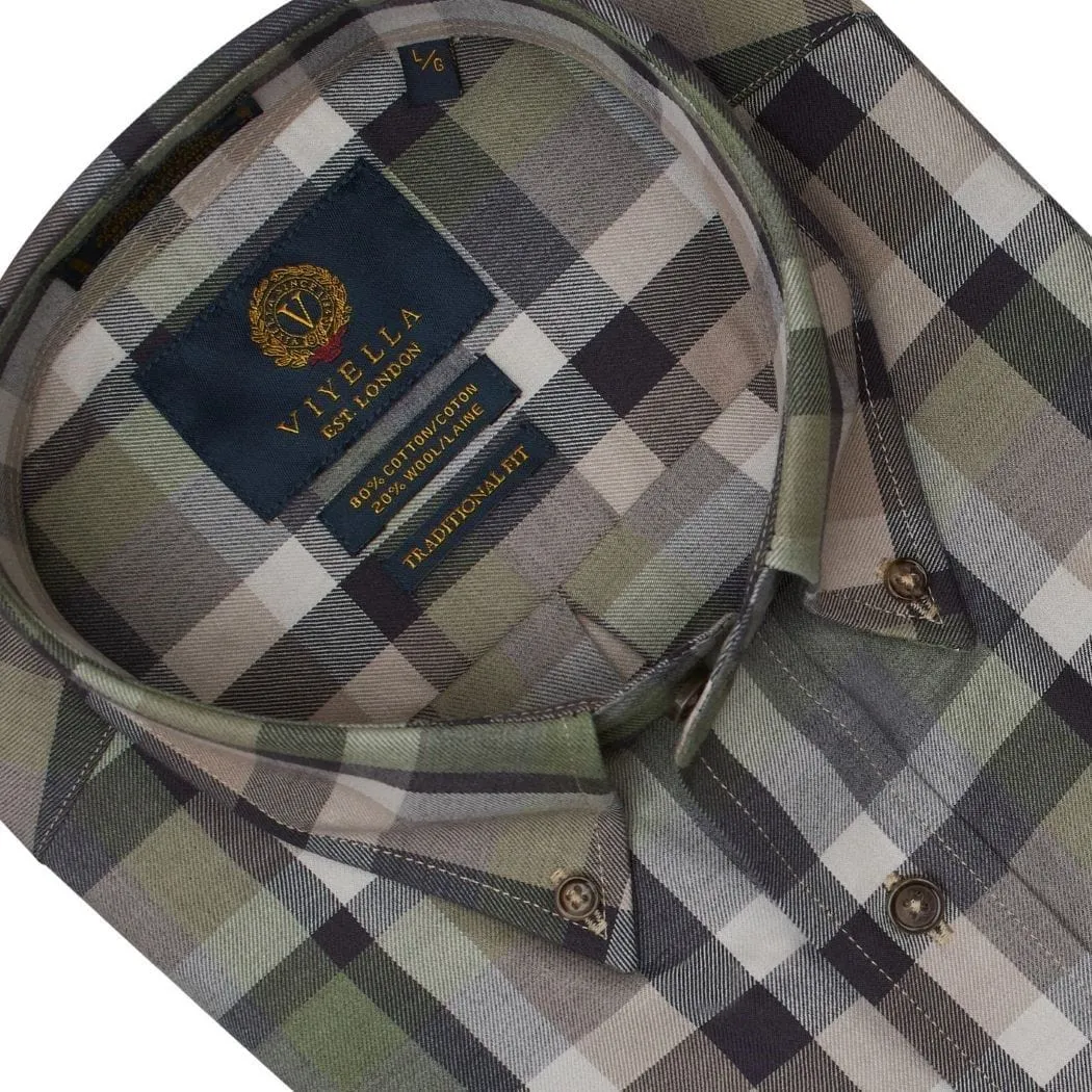 Casual Sage Plaid Long Sleeve Button Down Shirts