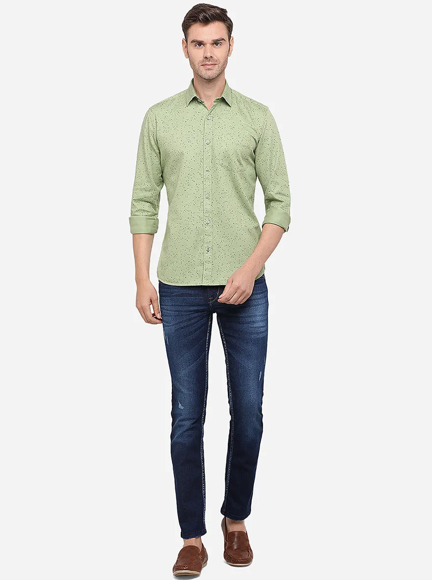 Celery Green Printed Slim Fit Semi Casual Shirt | Greenfibre