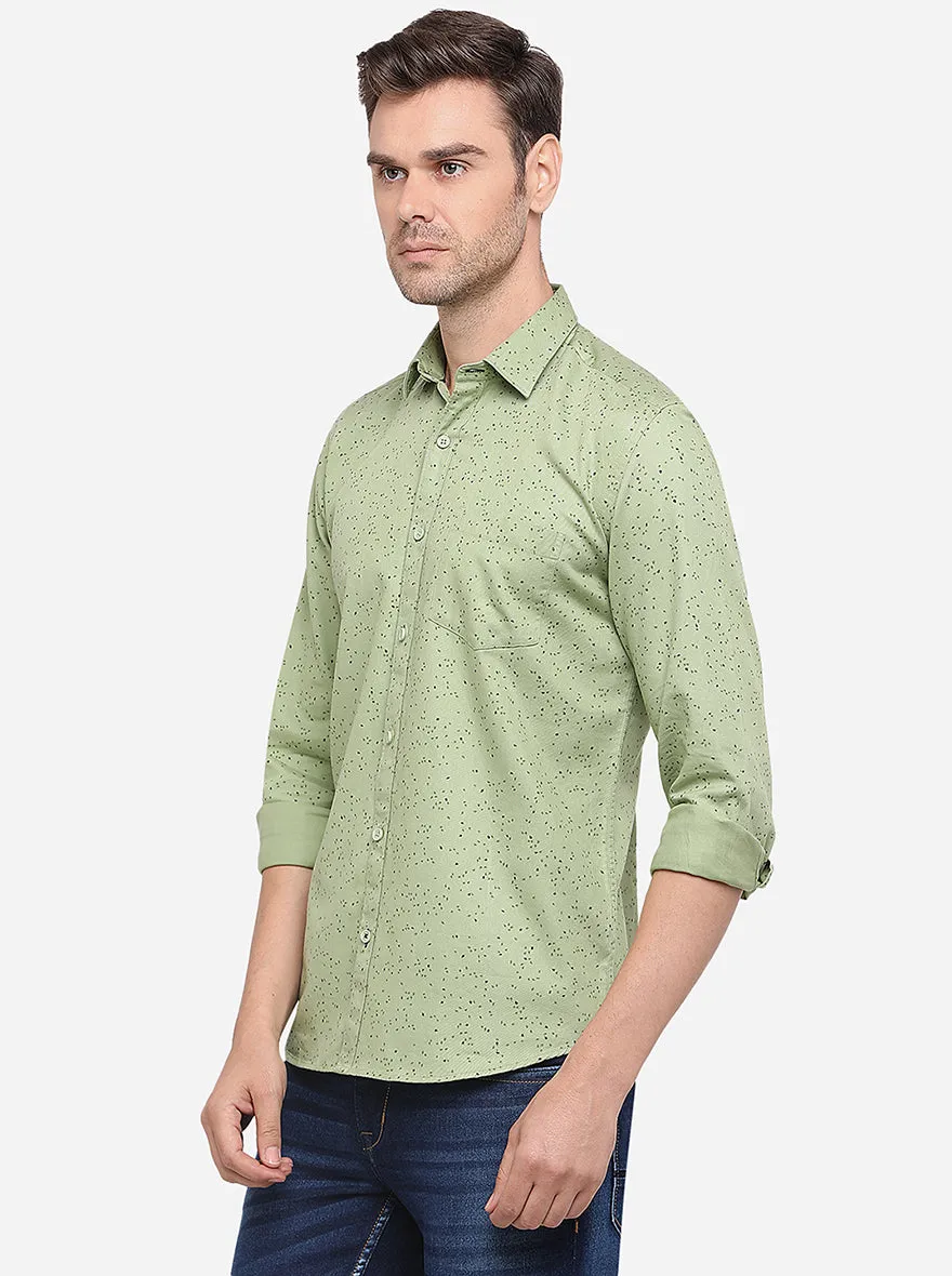 Celery Green Printed Slim Fit Semi Casual Shirt | Greenfibre