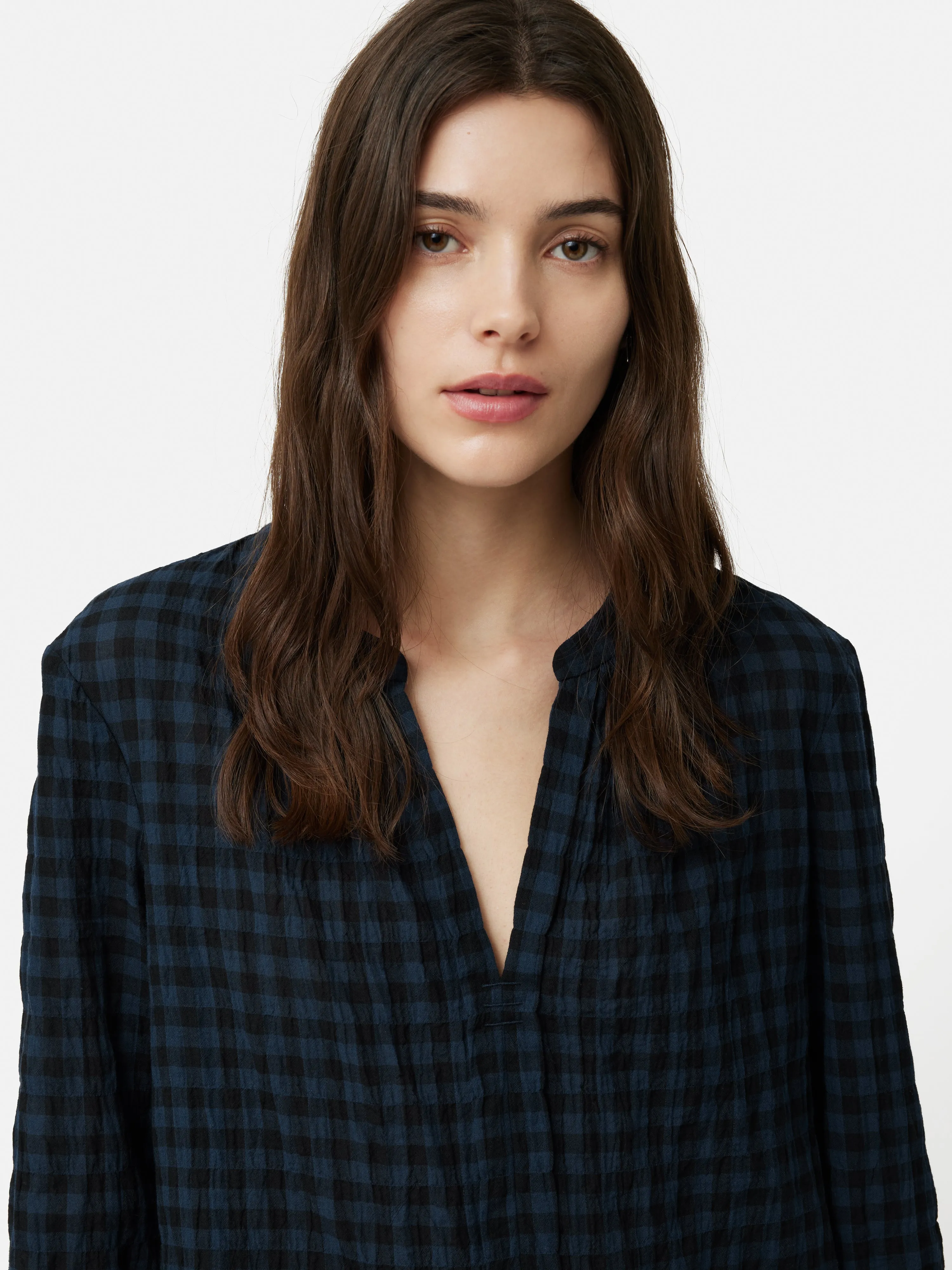 Checked Tunic Blouse | Navy