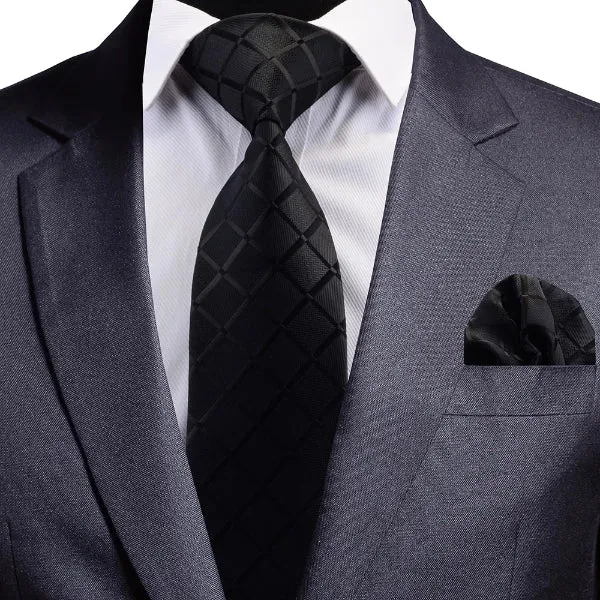 Classy Men Black Carbon Silk Necktie