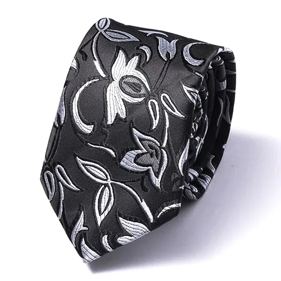 Classy Men Black Flower Silk Skinny Tie