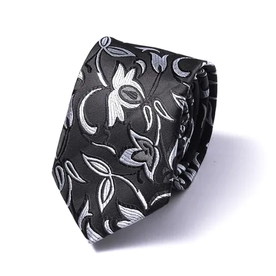 Classy Men Black Flower Silk Skinny Tie