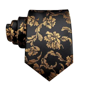 Classy Men Black Gold Floral Silk Tie