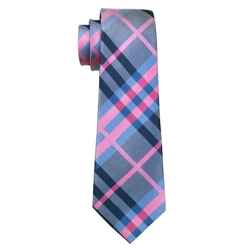 Classy Men Blue Pink Tartan Silk Tie