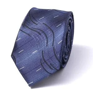 Classy Men Blue Wavy Silk Skinny Tie