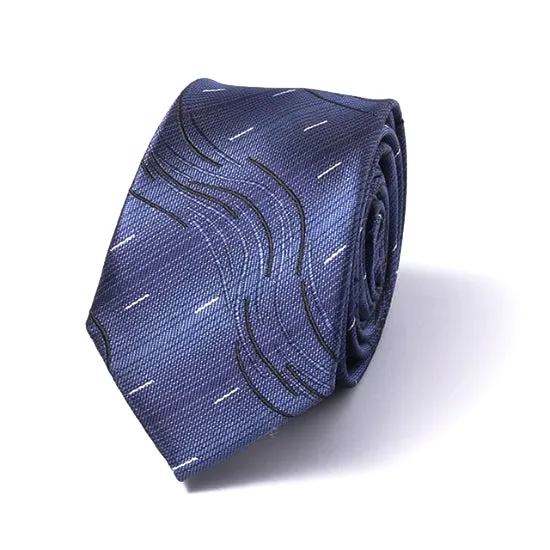 Classy Men Blue Wavy Silk Skinny Tie