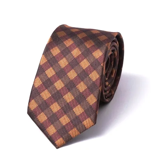 Classy Men Brown Gingham Silk Skinny Tie