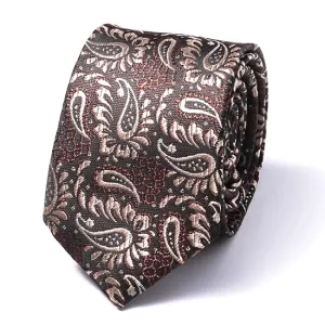 Classy Men Brown Paisley Silk Skinny Tie