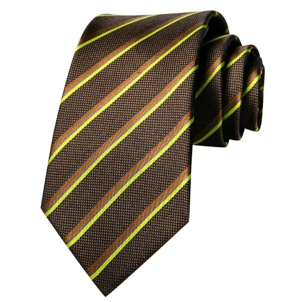 Classy Men Brown Yellow Striped Silk Tie