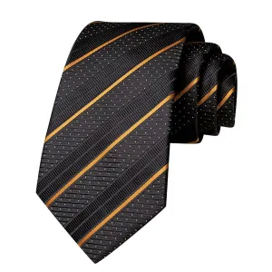 Classy Men Carbon Black Gold Striped Silk Tie