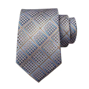 Classy Men Champagne Blue Diamond Silk Tie