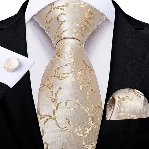 Classy Men Elegant Champagne Floral Silk Tie