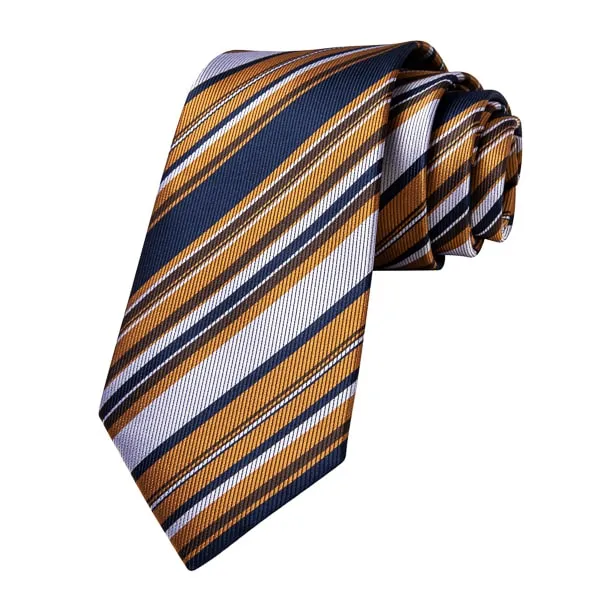 Classy Men Gold White Blue Striped Silk Tie