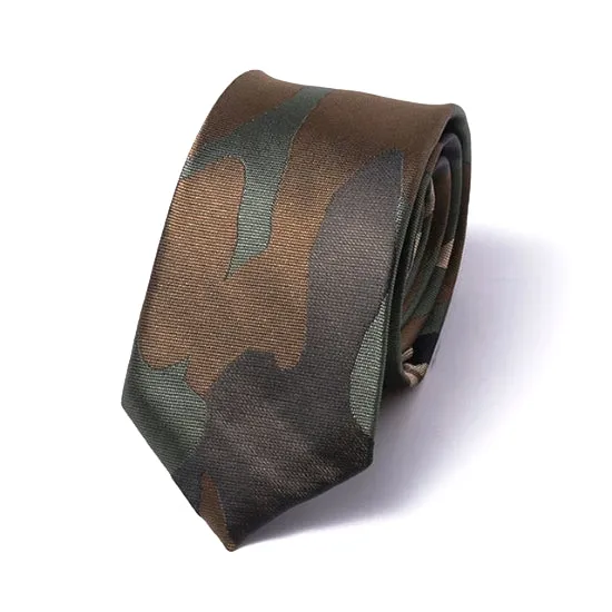 Classy Men Green Camouflage Silk Skinny Tie