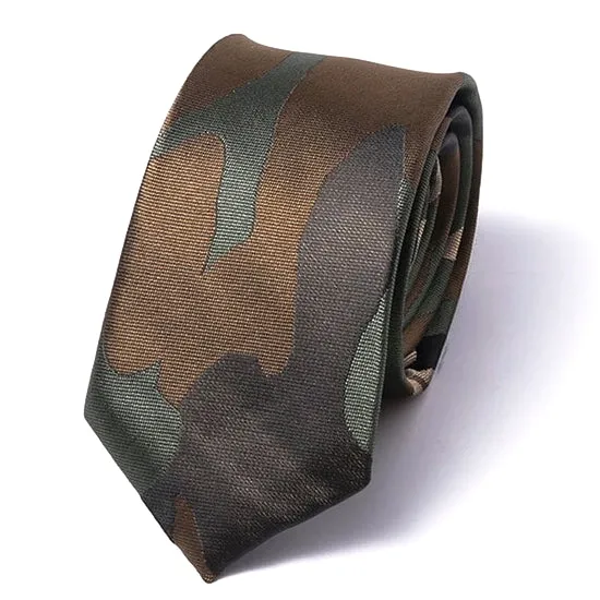 Classy Men Green Camouflage Silk Skinny Tie