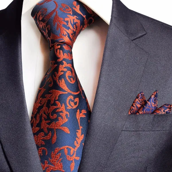 Classy Men Orange & Blue Silk Floral Tie