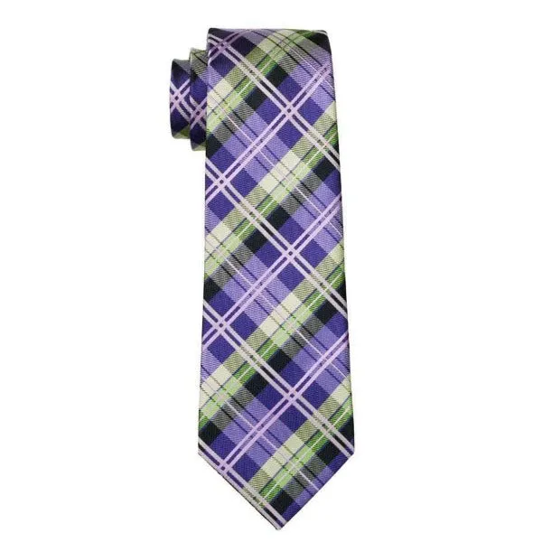 Classy Men Violet Green Tartan Silk Tie