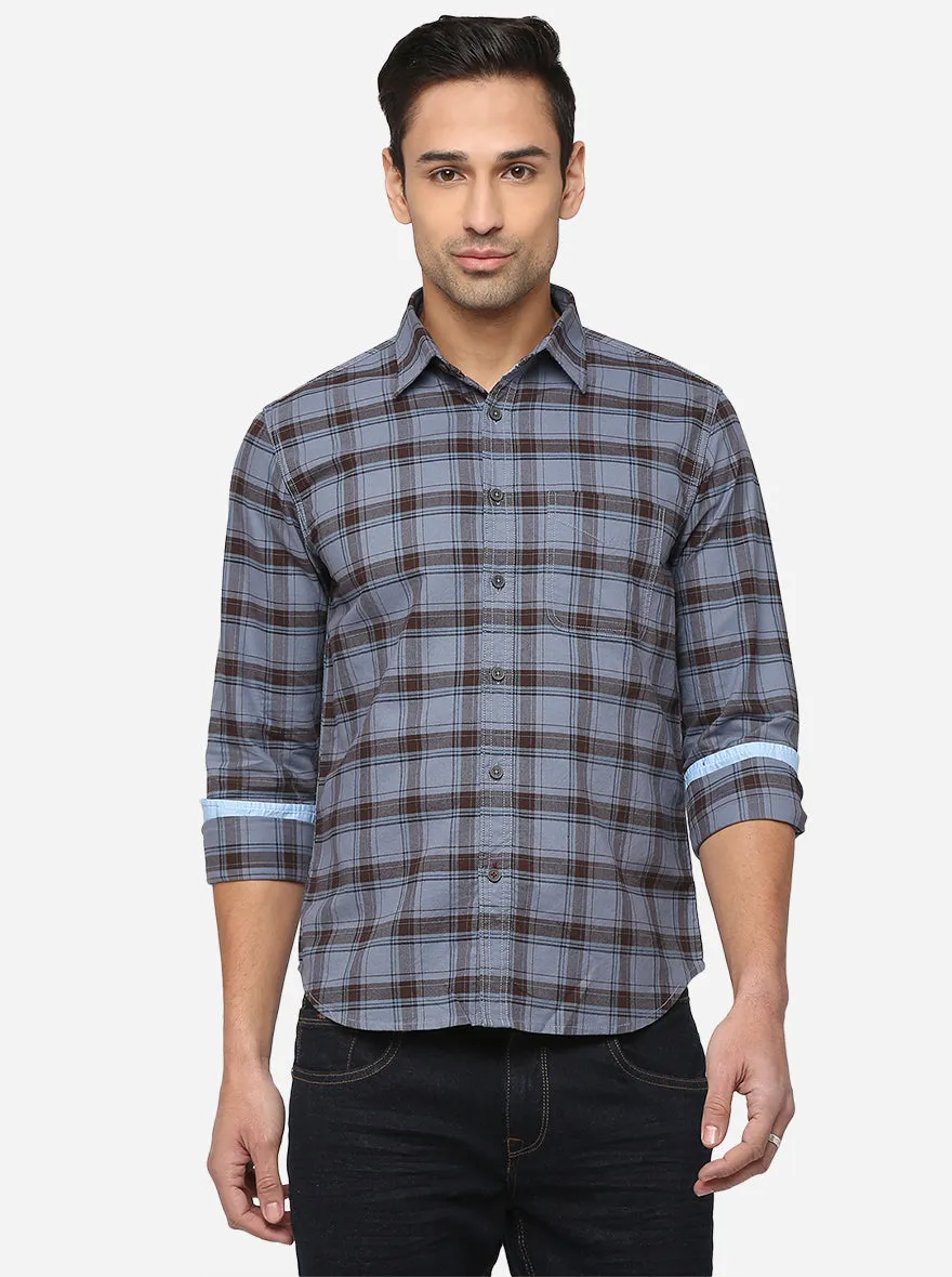 Copen Blue Checked Slim Fit Semi Casual Shirt | Greenfibre