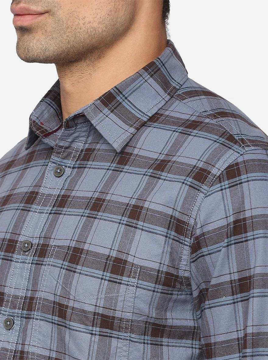 Copen Blue Checked Slim Fit Semi Casual Shirt | Greenfibre