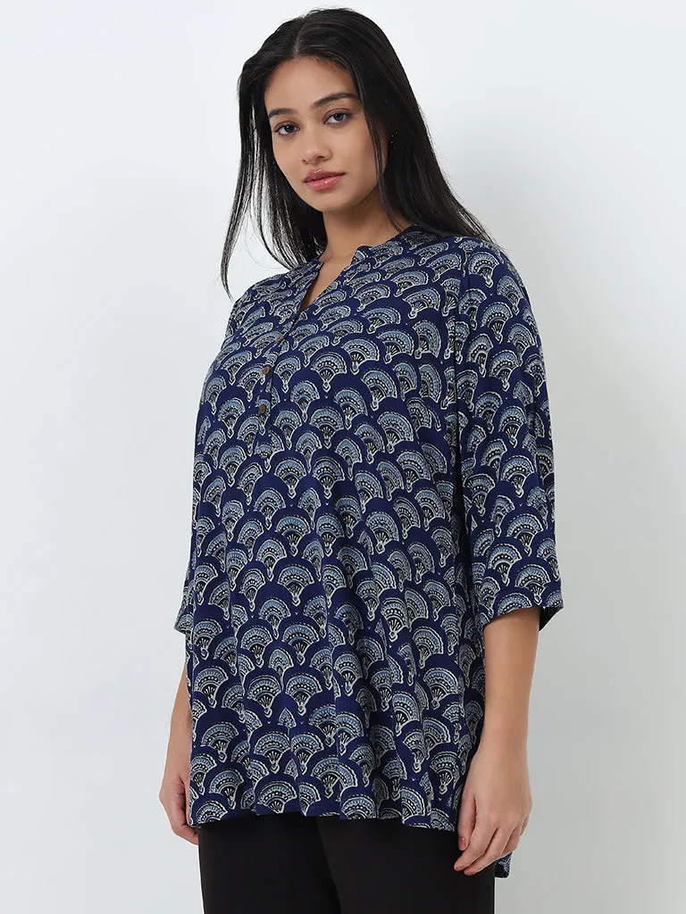 Diza Indigo Printed A-Line Kurti