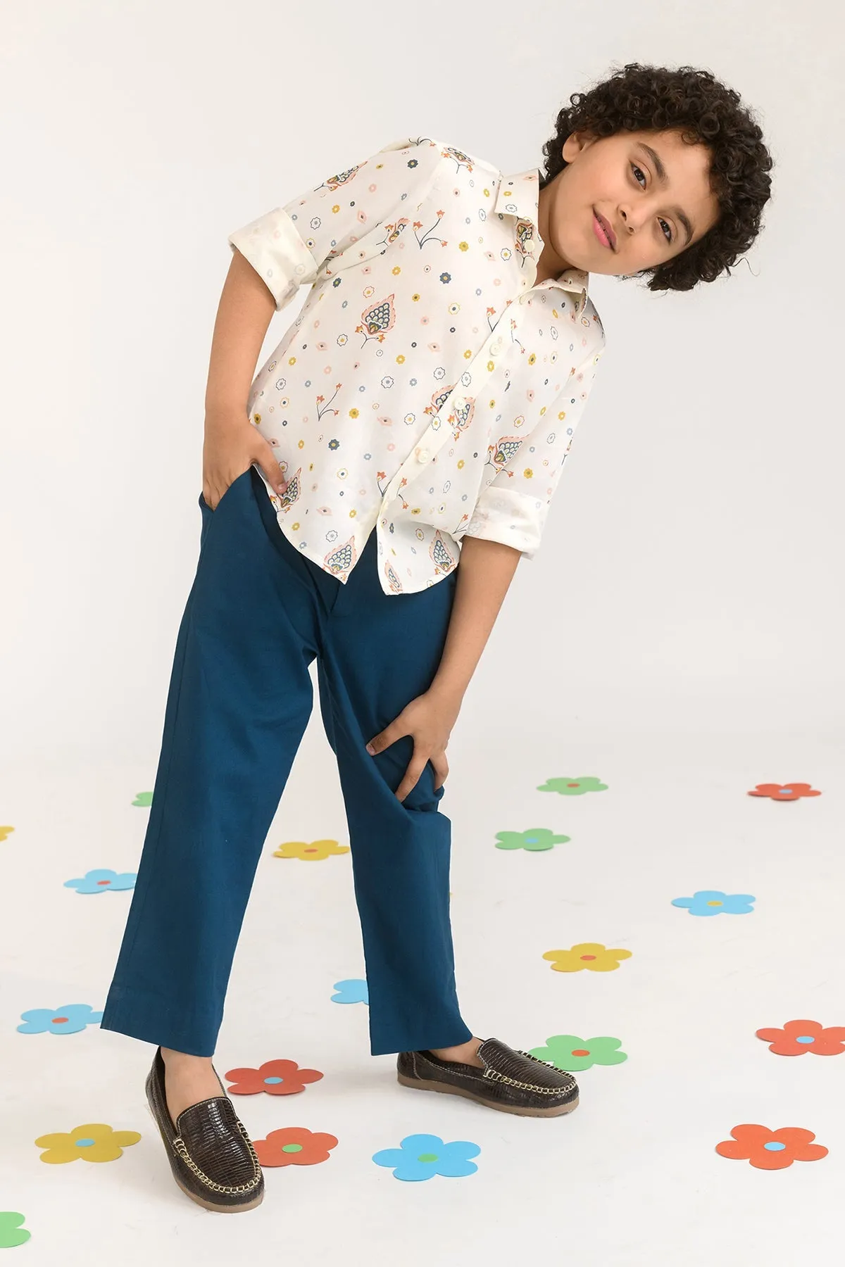 Dusk & Dew- Cotton Satin Printed Shirt For Boys