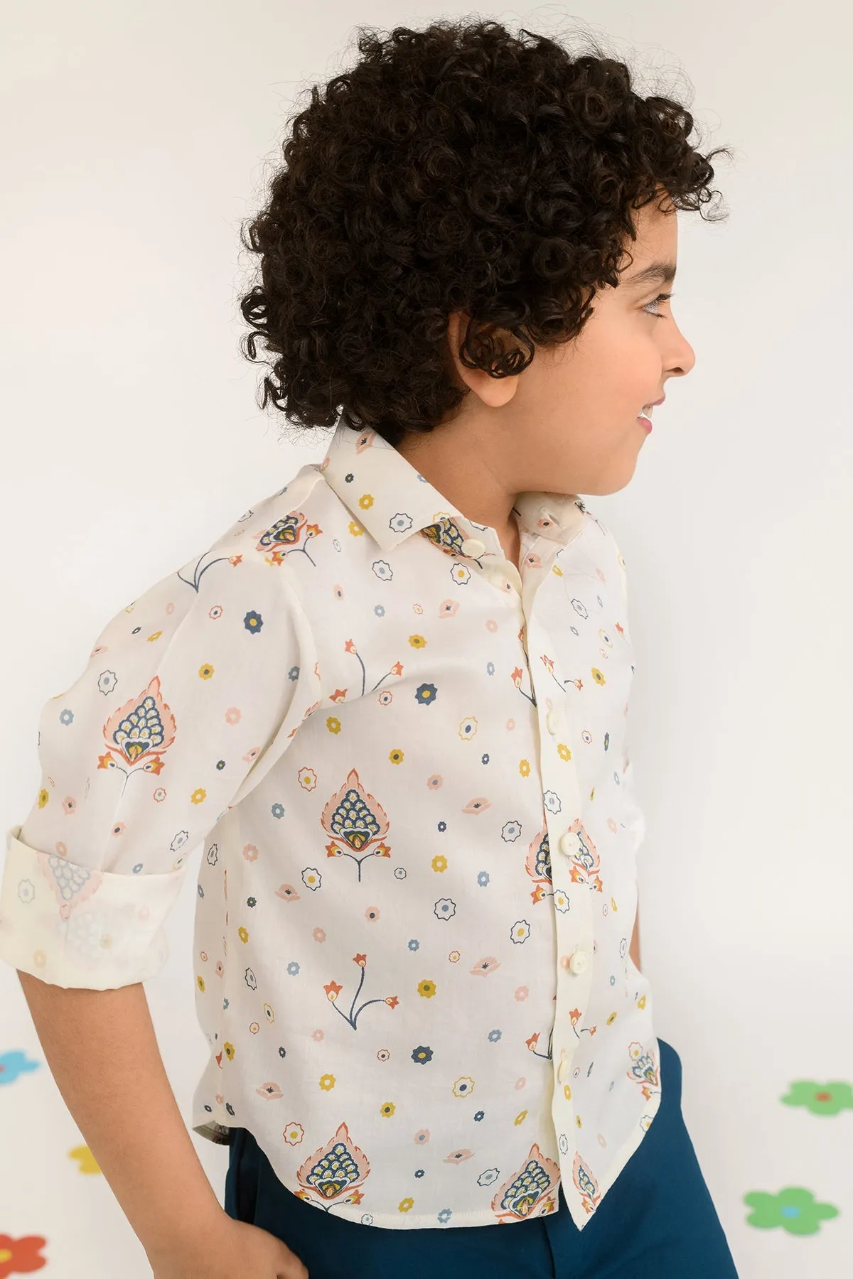 Dusk & Dew- Cotton Satin Printed Shirt For Boys