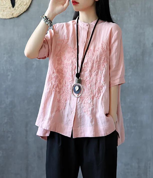 Embroidery Sleeve Summer Women Casual Blouse Cotton Linen Shirts  Women Tops DZA2005311