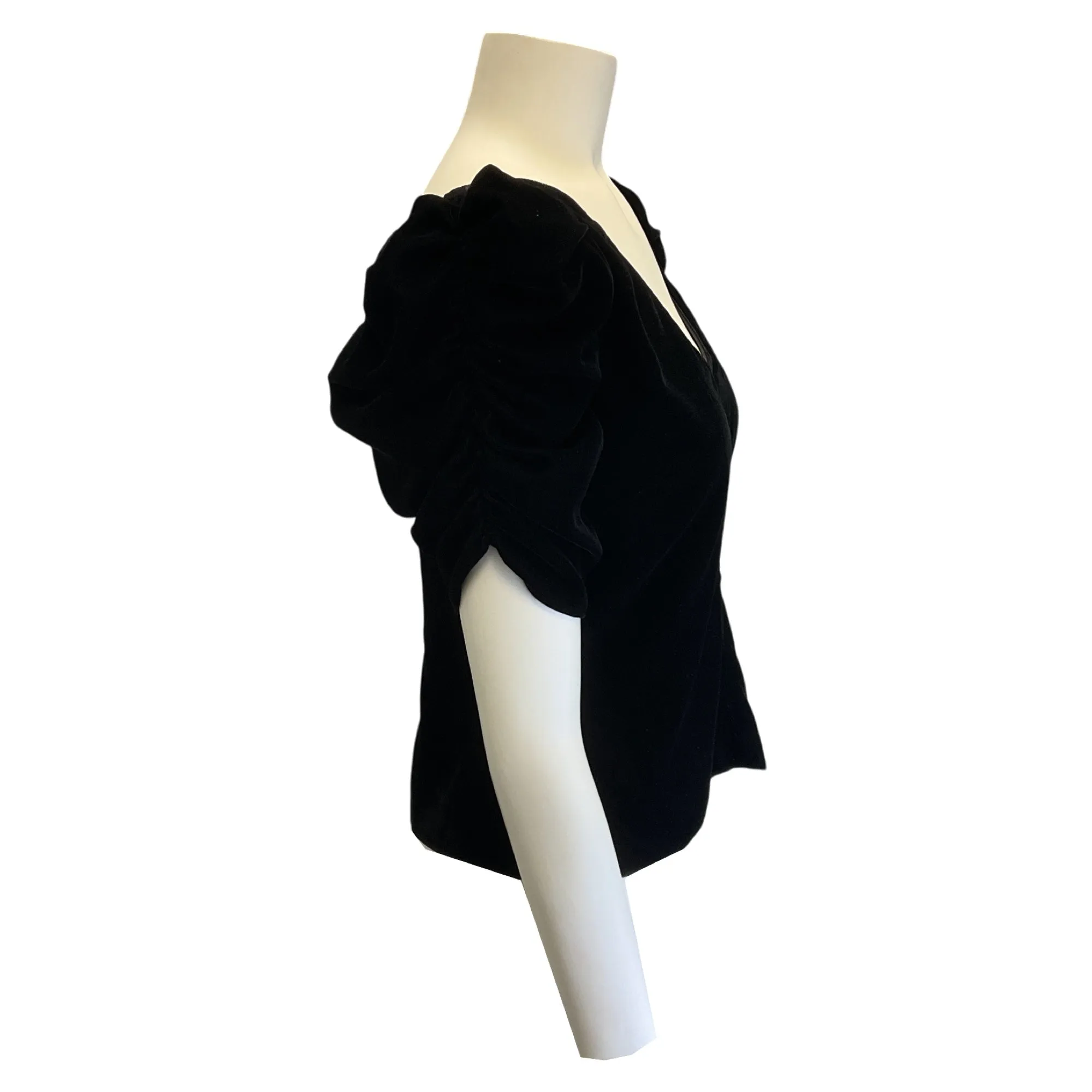 Frame Black Velvet Ruched Sleeve Top