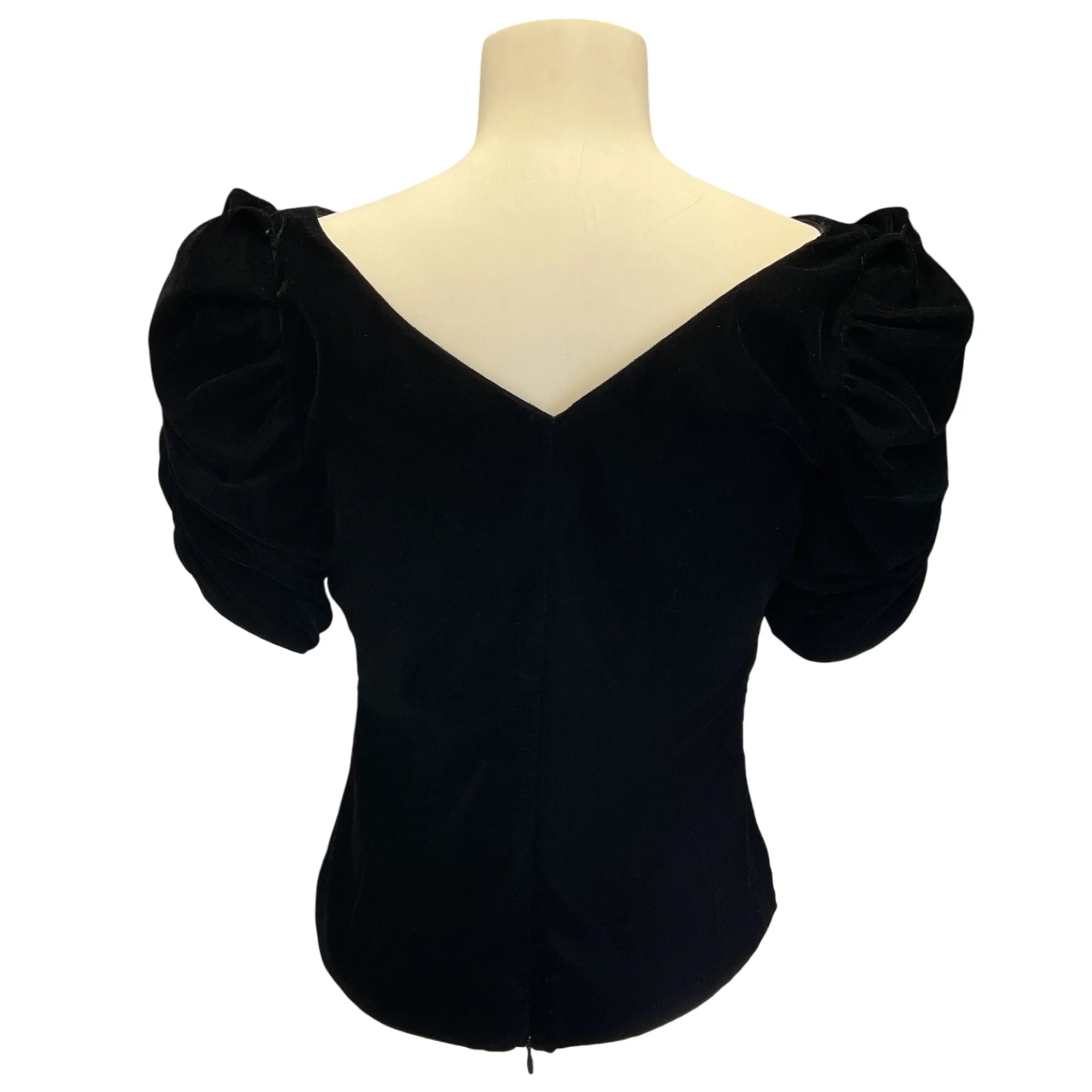 Frame Black Velvet Ruched Sleeve Top