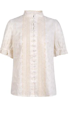 GDS Laure Embroidered Linen Blouse  | Cannoli Cream