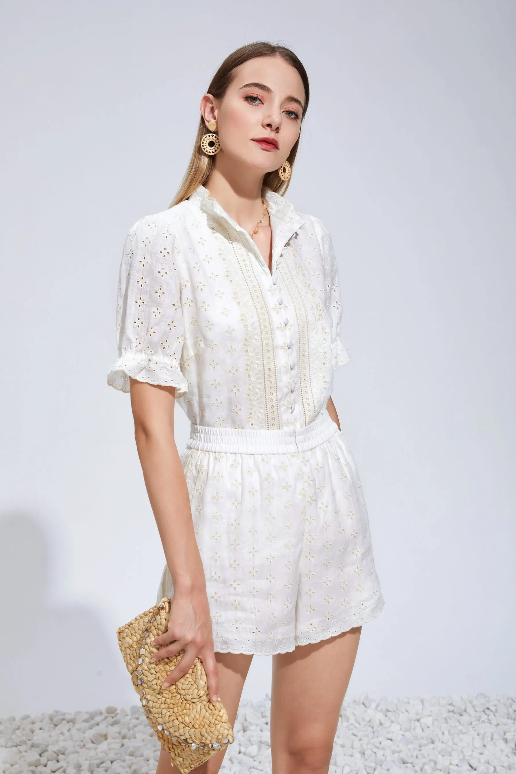 GDS Laure Embroidered Linen Blouse  | Cannoli Cream