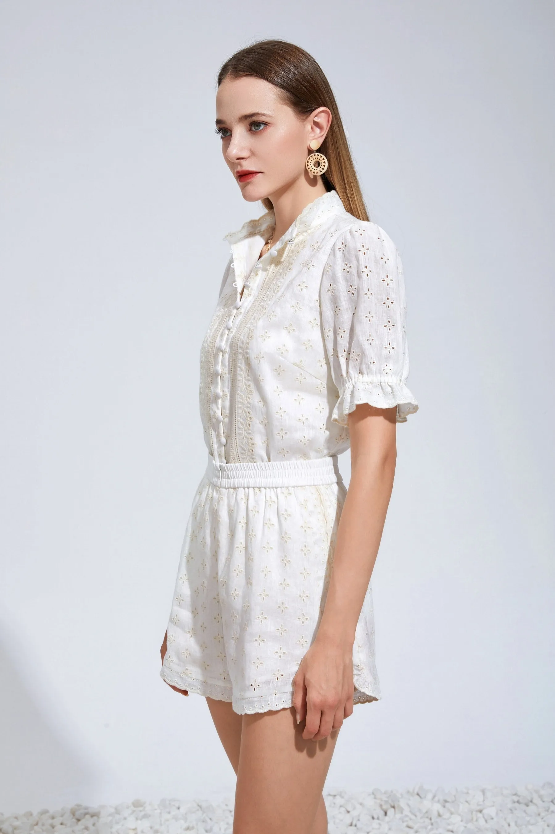 GDS Laure Embroidered Linen Blouse  | Cannoli Cream